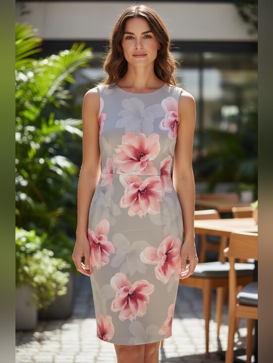 Calvin Klein Dresses & Skirts - Calvin KleonSleeveless Beige Pink Floral Scuba Sheath Dress Sz 8